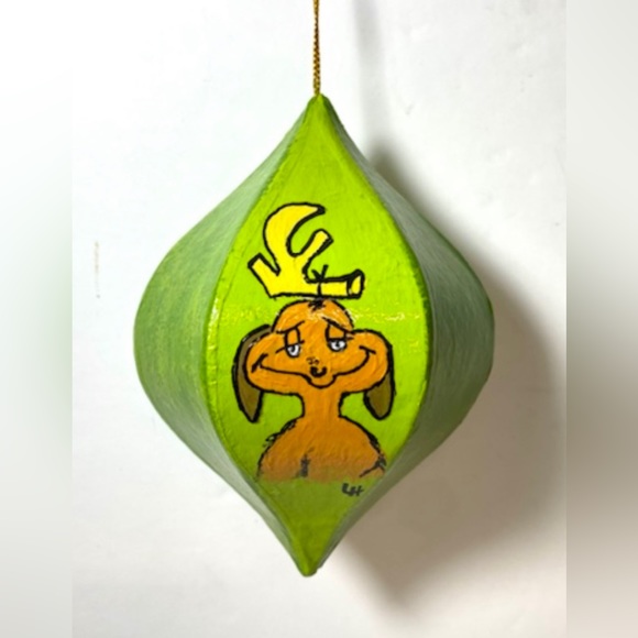 ORIGINAL Hand Painted Grinch Max Cindy Lou Who 6 Sided Paper Mache Ornament - Picture 3 of 10